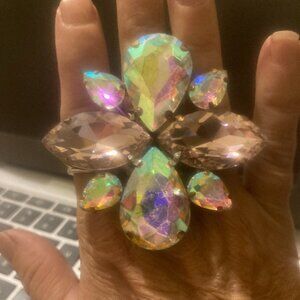 vintage, very large chunky fun ring with aurora borealis stones